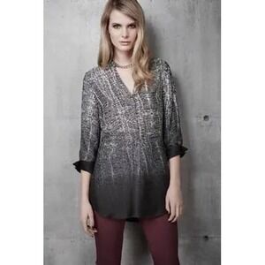Renuar Abstract Ombré Blouse Size Small 3/4 Sleeve Artsy Tunic‎ Top Gray Black